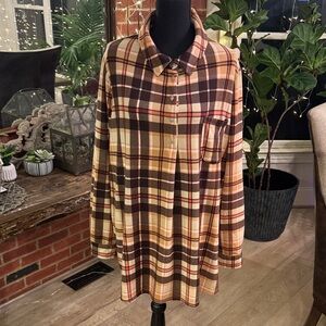 Denim & Co Brown & Orange Plaid Long Sleeve